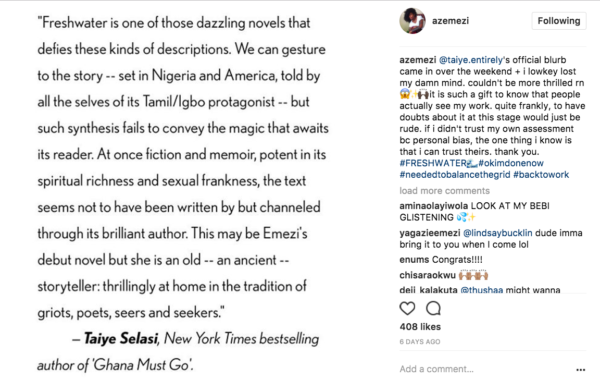 Here is Why Taiye Selasi Loves Akwaeke Emezi’s Forthcoming Novel Freshwater